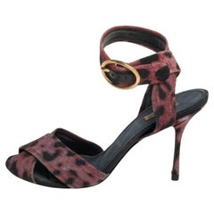 Dolce & Gabbana Leopard Print Fabric Cross Detail Ankle Strap Sandals Size 40