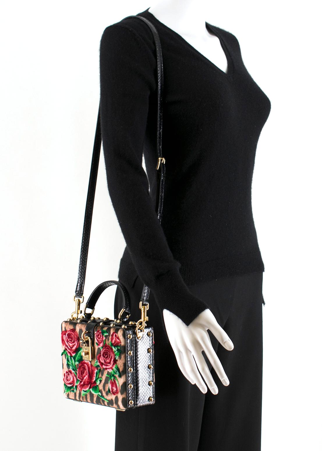 Black Dolce & Gabbana Leopard-Print Floral Velvet Box Bag