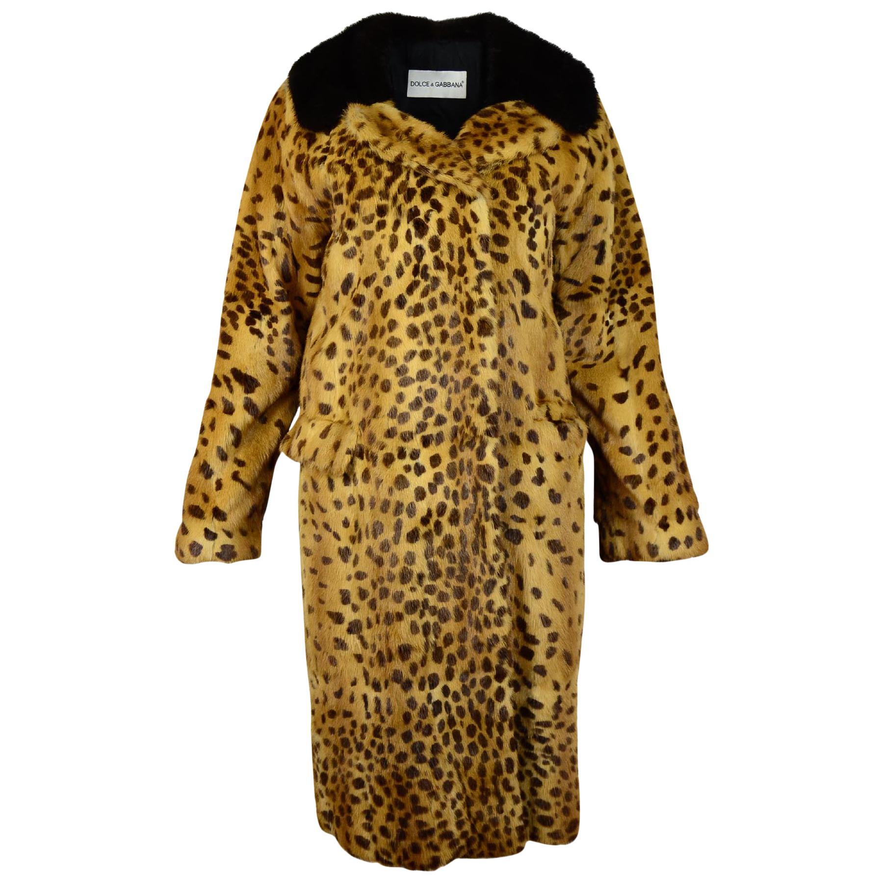 Dolce & Gabbana Leopard Print Fox Fur Coat Sz L