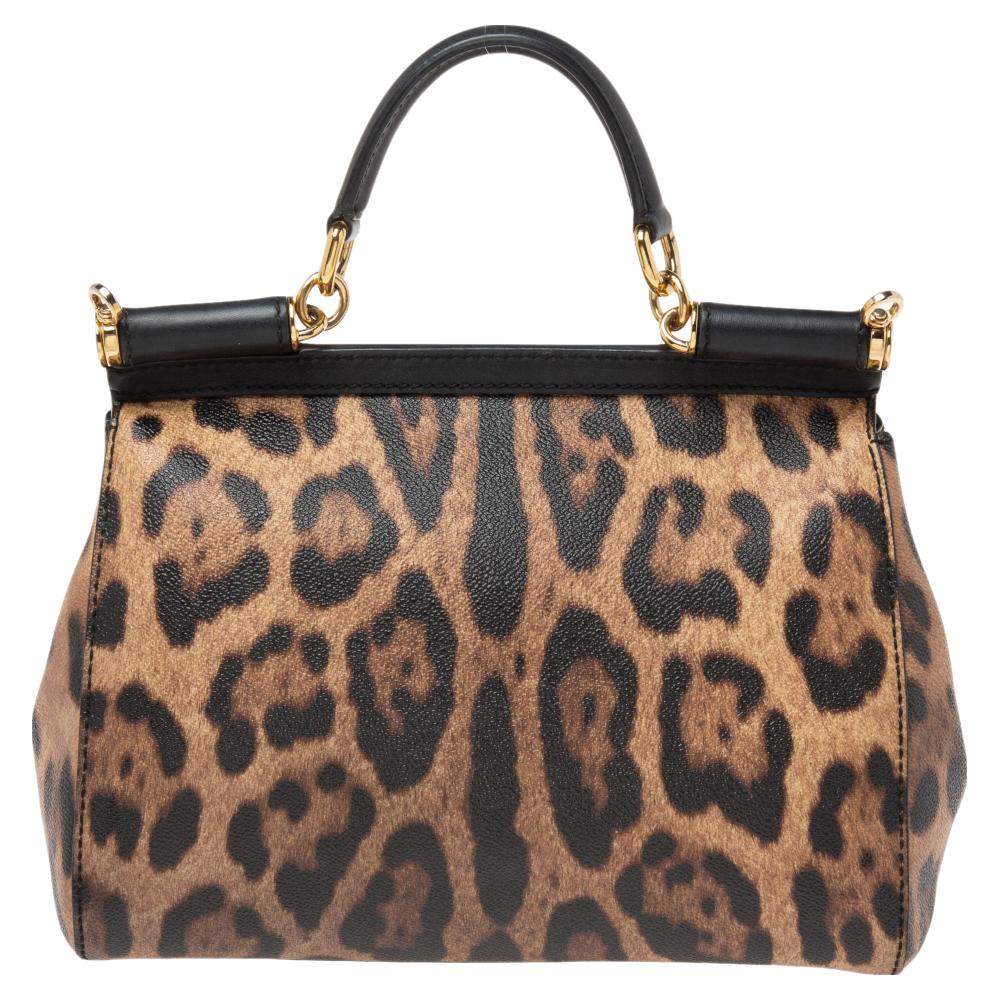 Dolce & Gabbana Leopard Print Leather Medium Miss Sicily Top Handle Bag 5