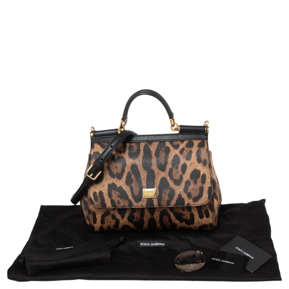 Dolce & Gabbana Leopard Print Leather Medium Miss Sicily Top Handle Bag 2