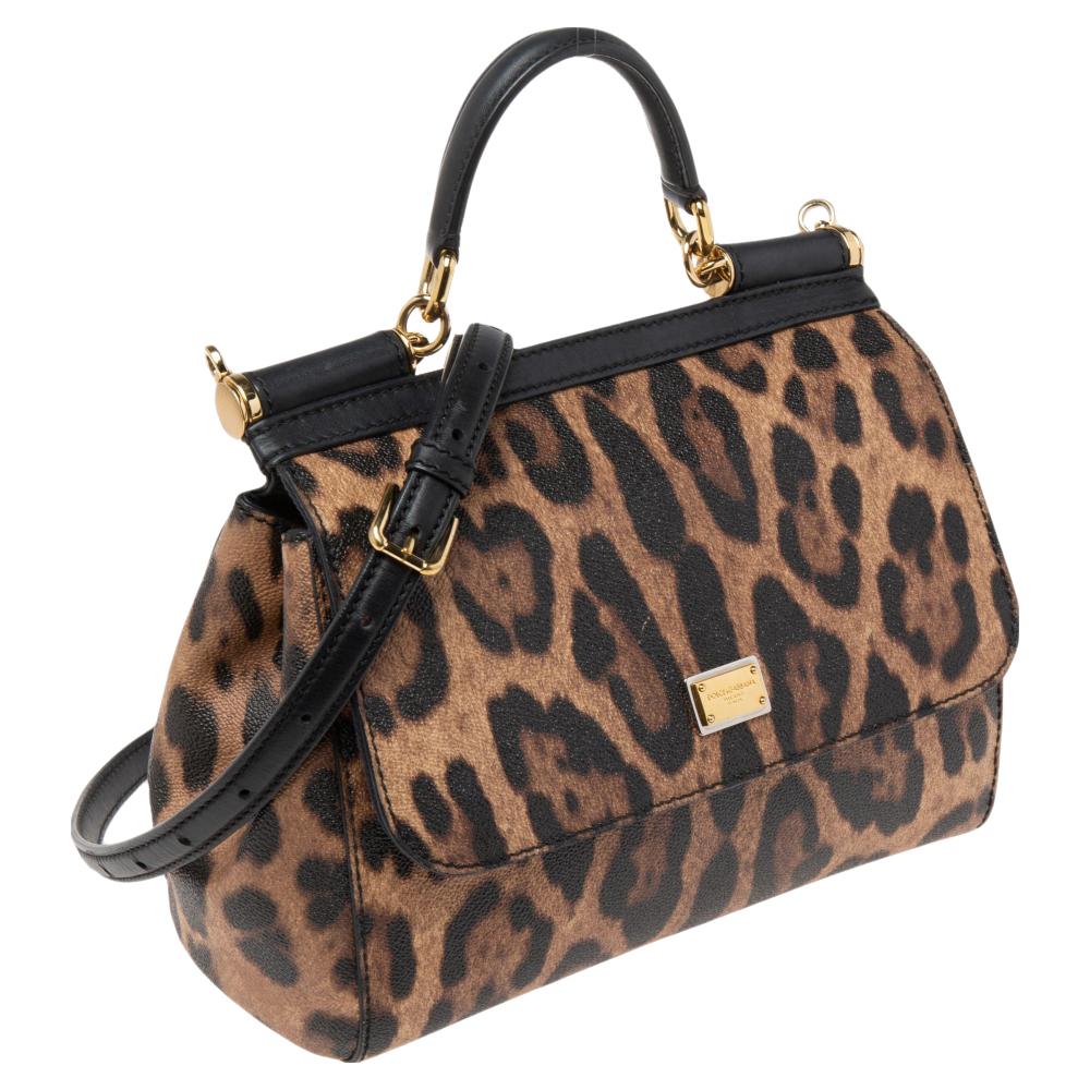 Dolce & Gabbana Leopard Print Leather Medium Miss Sicily Top Handle Bag 4
