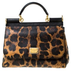 Dolce & Gabbana Leopard Print Leather Medium Miss Sicily Top Handle Bag