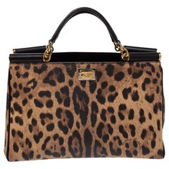 Dolce & Gabbana Leopard Print Leather Miss Sicily Shopper Tote