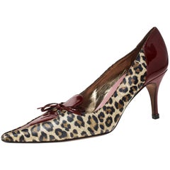 Dolce & Gabbana Leopard Print Leder Vintage Bow Pointed Toe Pumps Größe 37.5