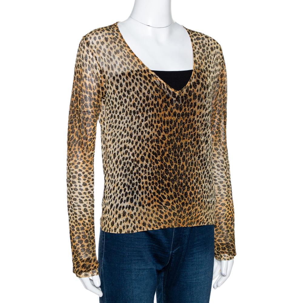 Marrone Dolce & Gabbana - Top aderente in maglia lurex con stampa leopardata L