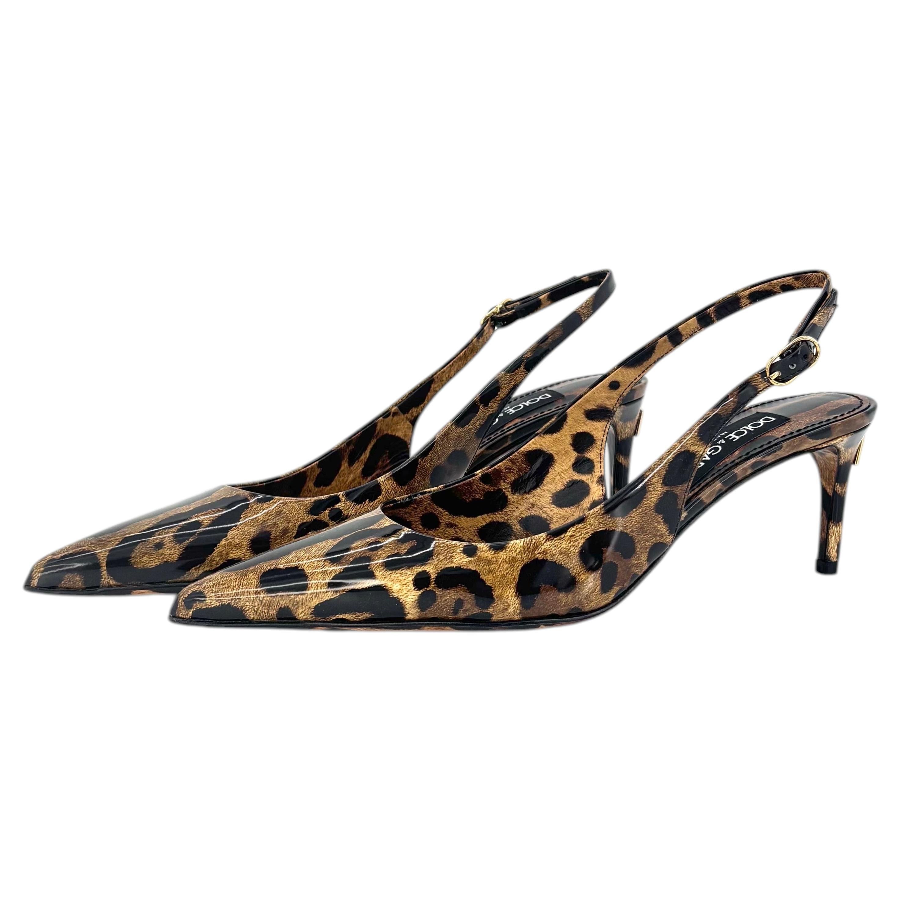 Dolce & Gabbana Leopard Print Pointed Toe Slingback Kitten Heel Pumps 36.5 in vendita