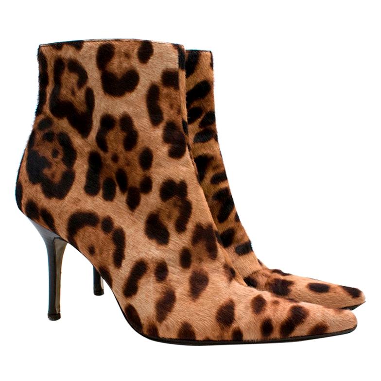 Dolce & Gabbana Leopard Print Pony Hair Ankle Boots 37.5