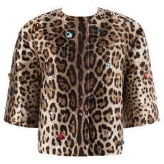 DOLCE & GABBANA Leopard Print Shantung Jewel Adorned Jacket