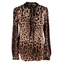 Dolce & Gabbana Leopard Print Silk-Bend Lace-Trimmed Blouse