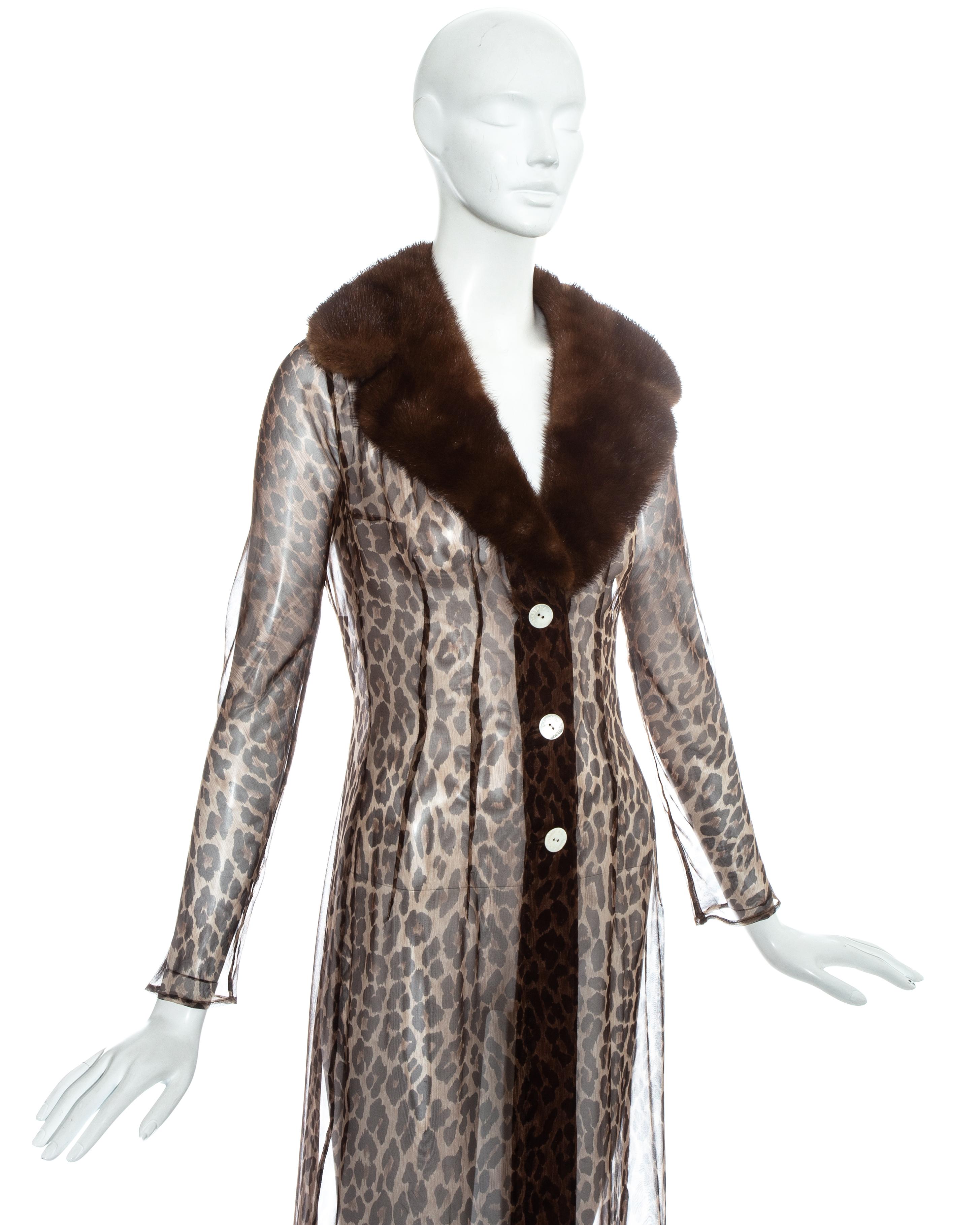 Dolce & Gabbana leopard print silk chiffon coat with mink fur collar, ss 1997 1