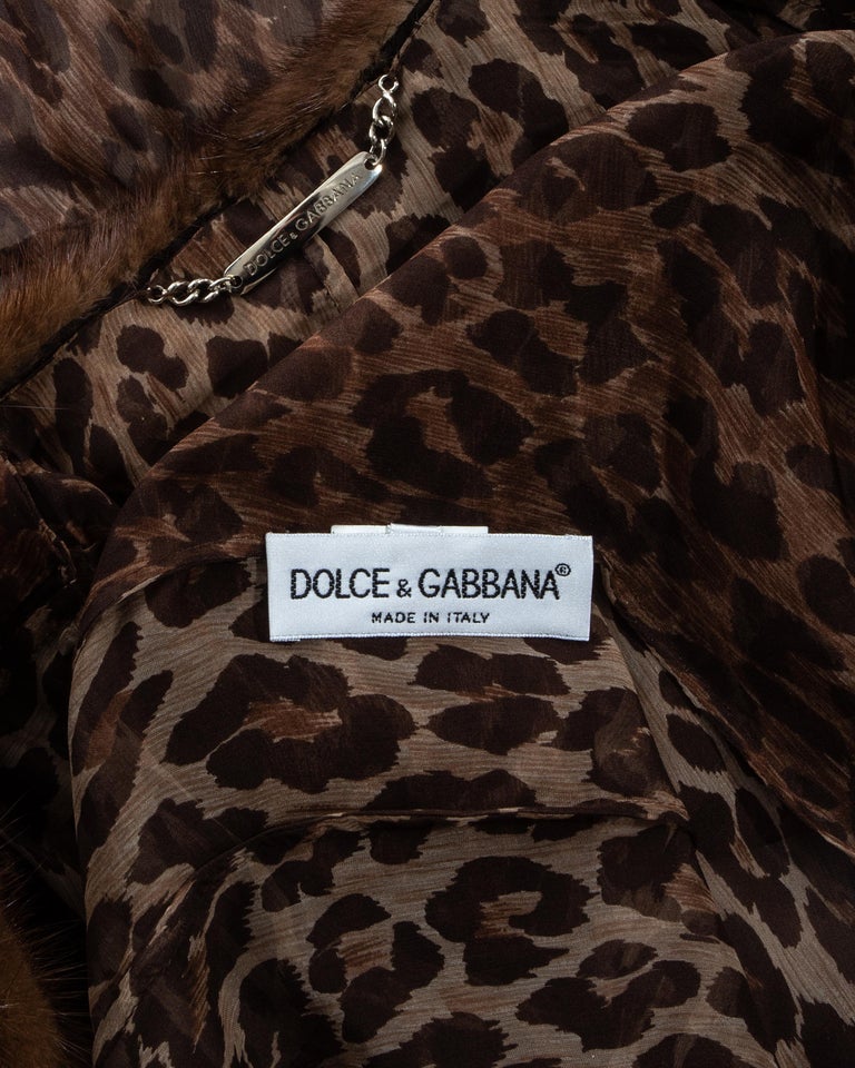 Dolce and Gabbana leopard print silk chiffon coat with mink fur collar ...