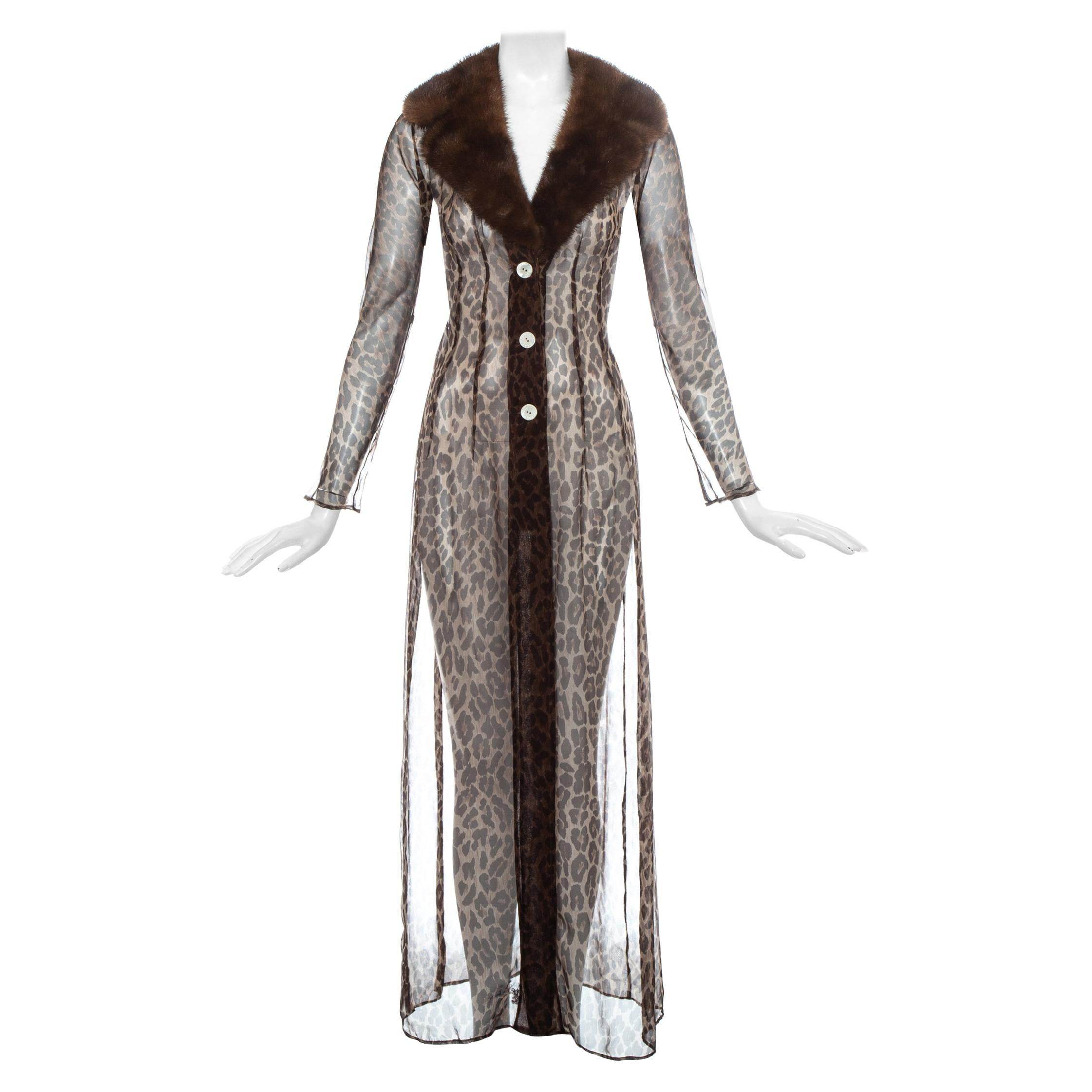 Dolce & Gabbana leopard print silk chiffon coat with mink fur collar, ss 1997