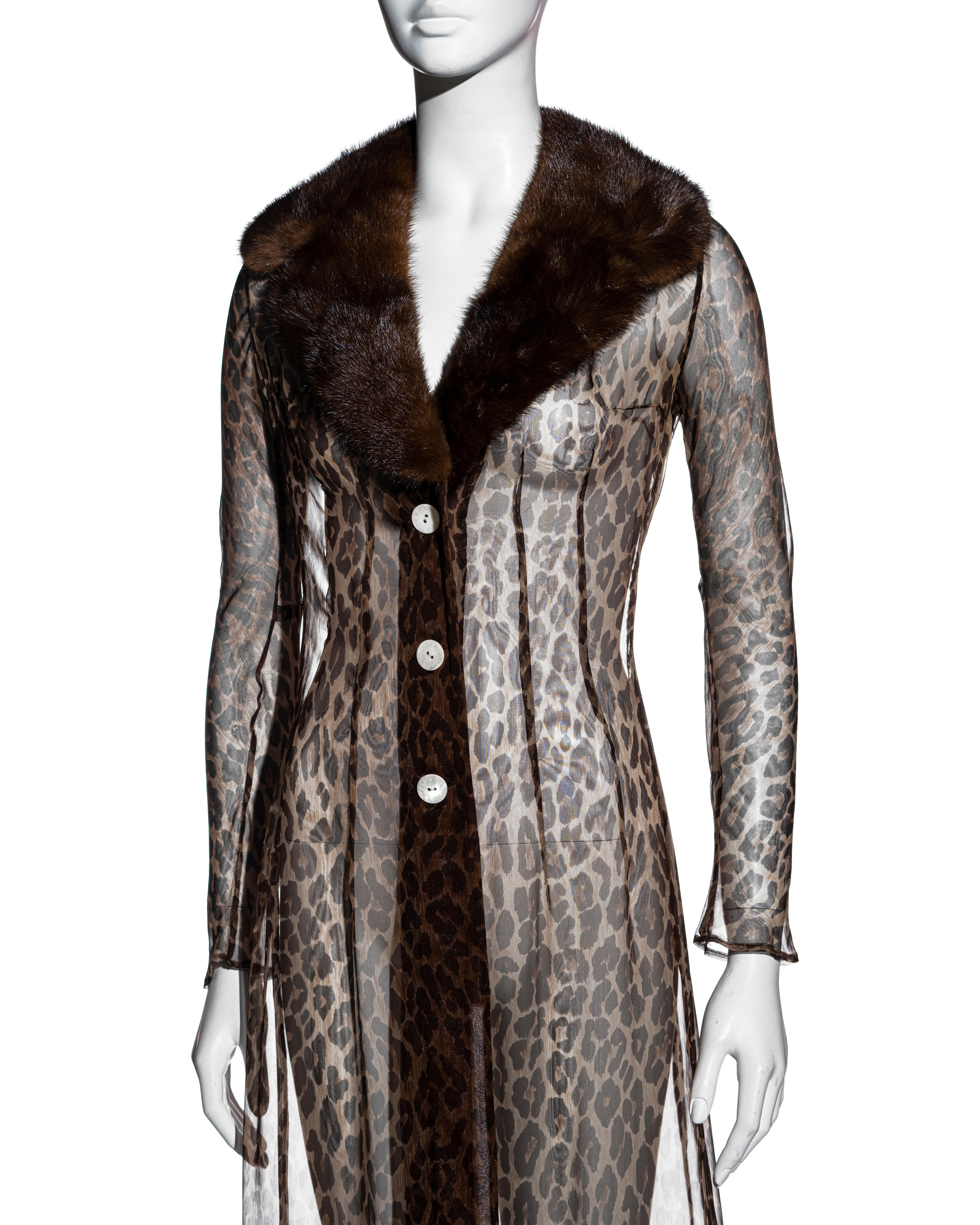 Dolce & Gabbana leopard print silk chiffon dress coat with fur collar, ss 1997 In Good Condition In London, GB