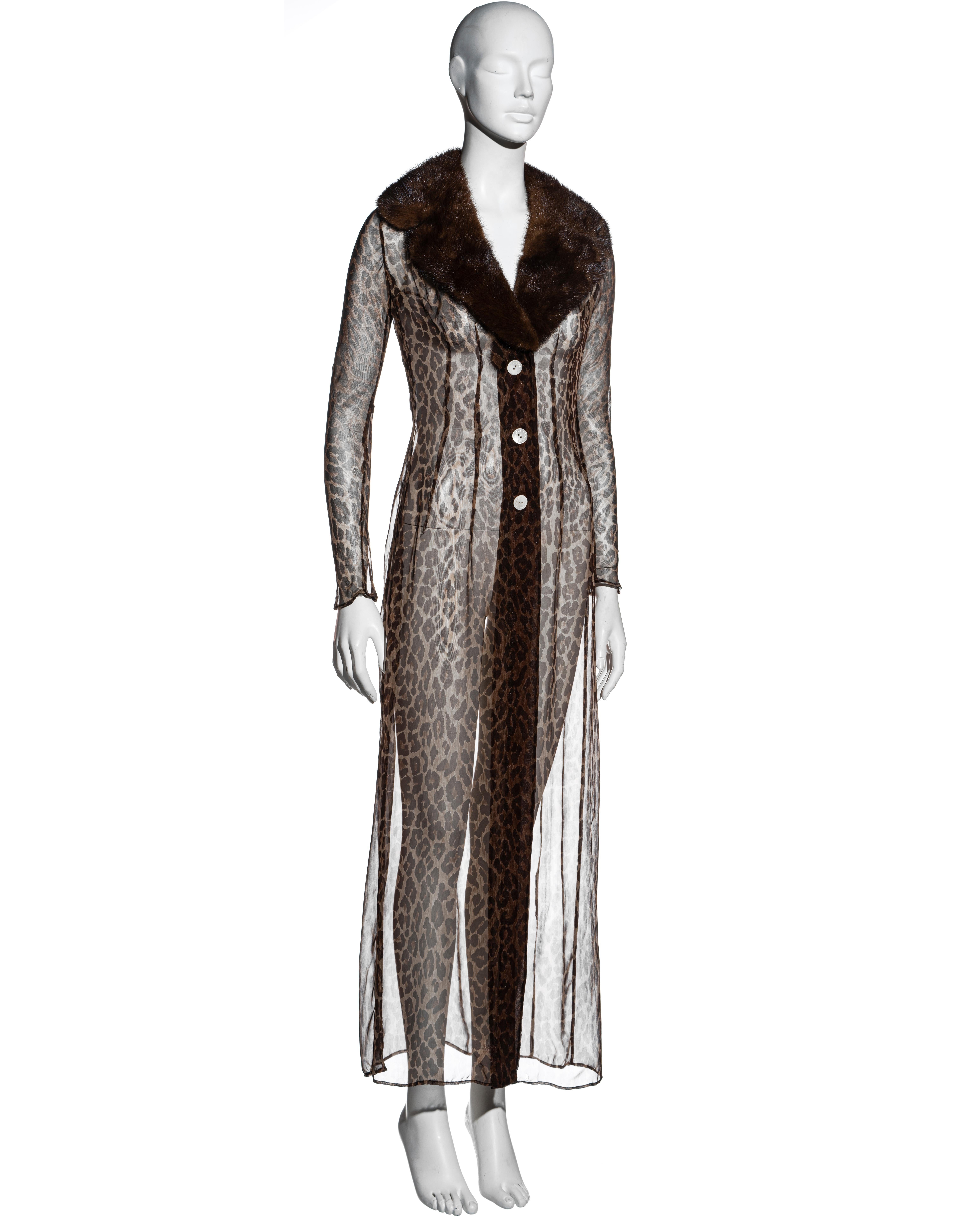 Women's Dolce & Gabbana leopard print silk chiffon dress coat with fur collar, ss 1997