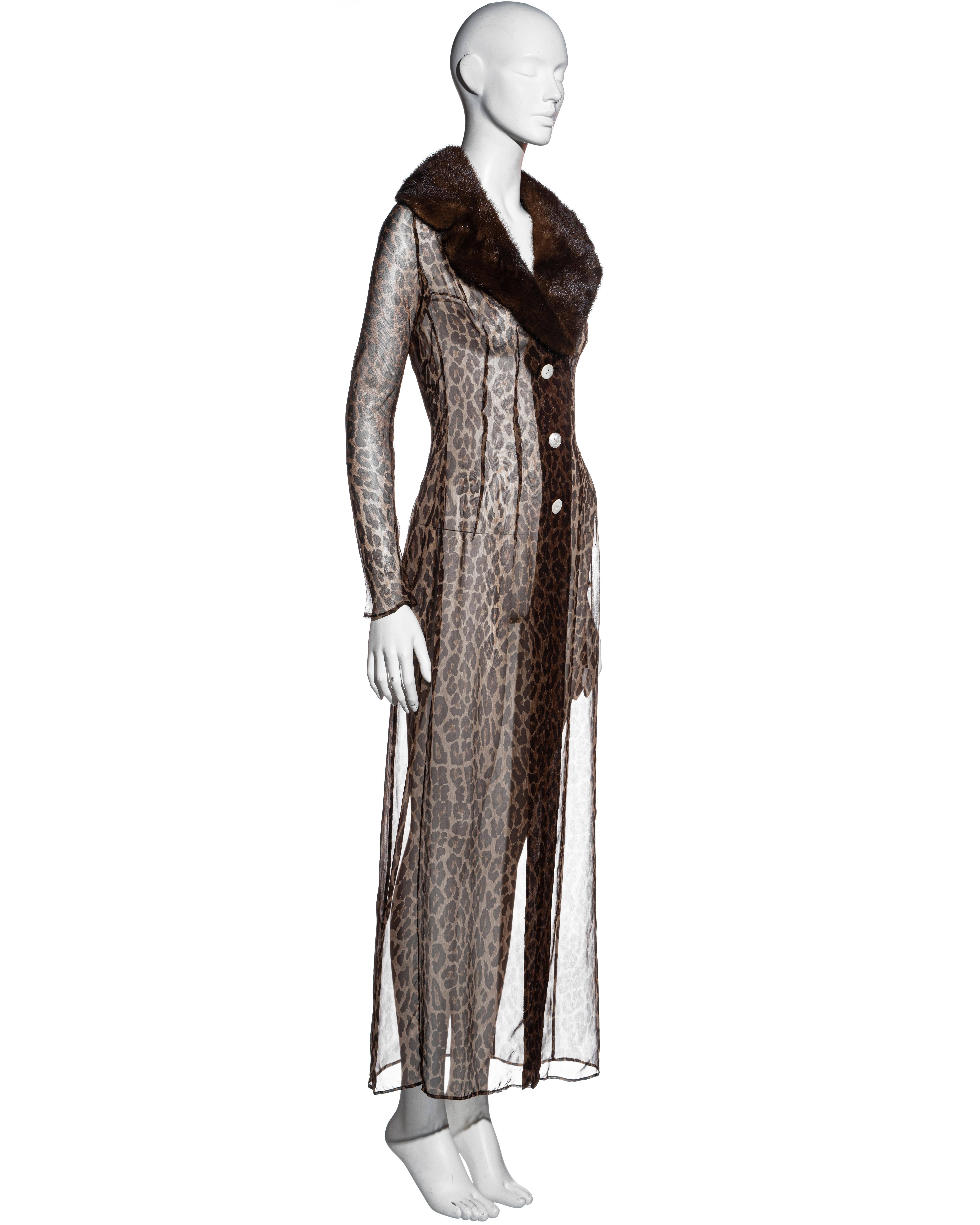 Dolce & Gabbana leopard print silk chiffon dress coat with fur collar, ss 1997 1