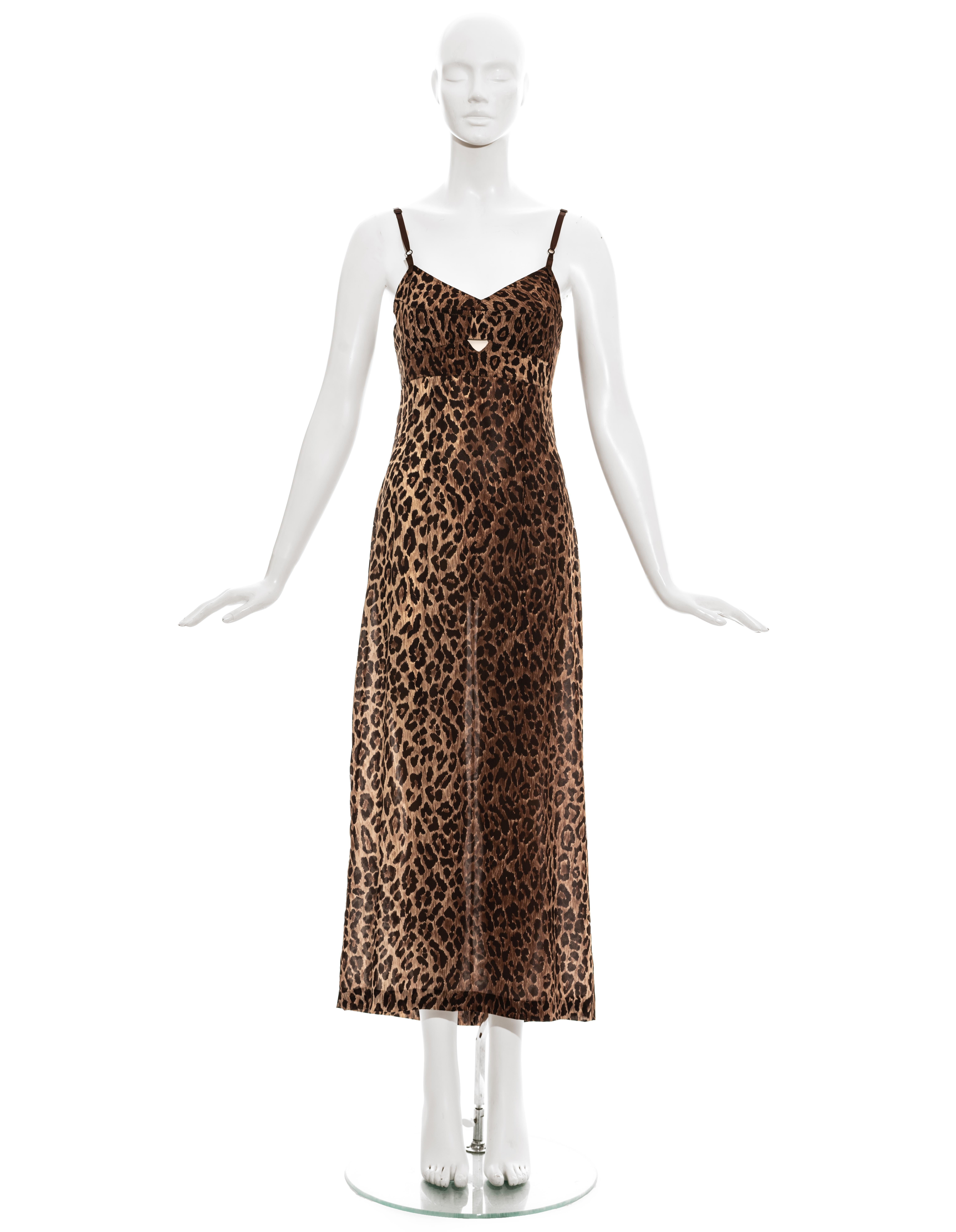 Dolce & Gabbana leopard print silk chiffon evening slip dress adjustable shoulder straps and front cut-out. 

Spring-Summer 1997