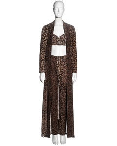 Dolce & Gabbana leopard print silk coat, pants and bra ensemble, ss 1997