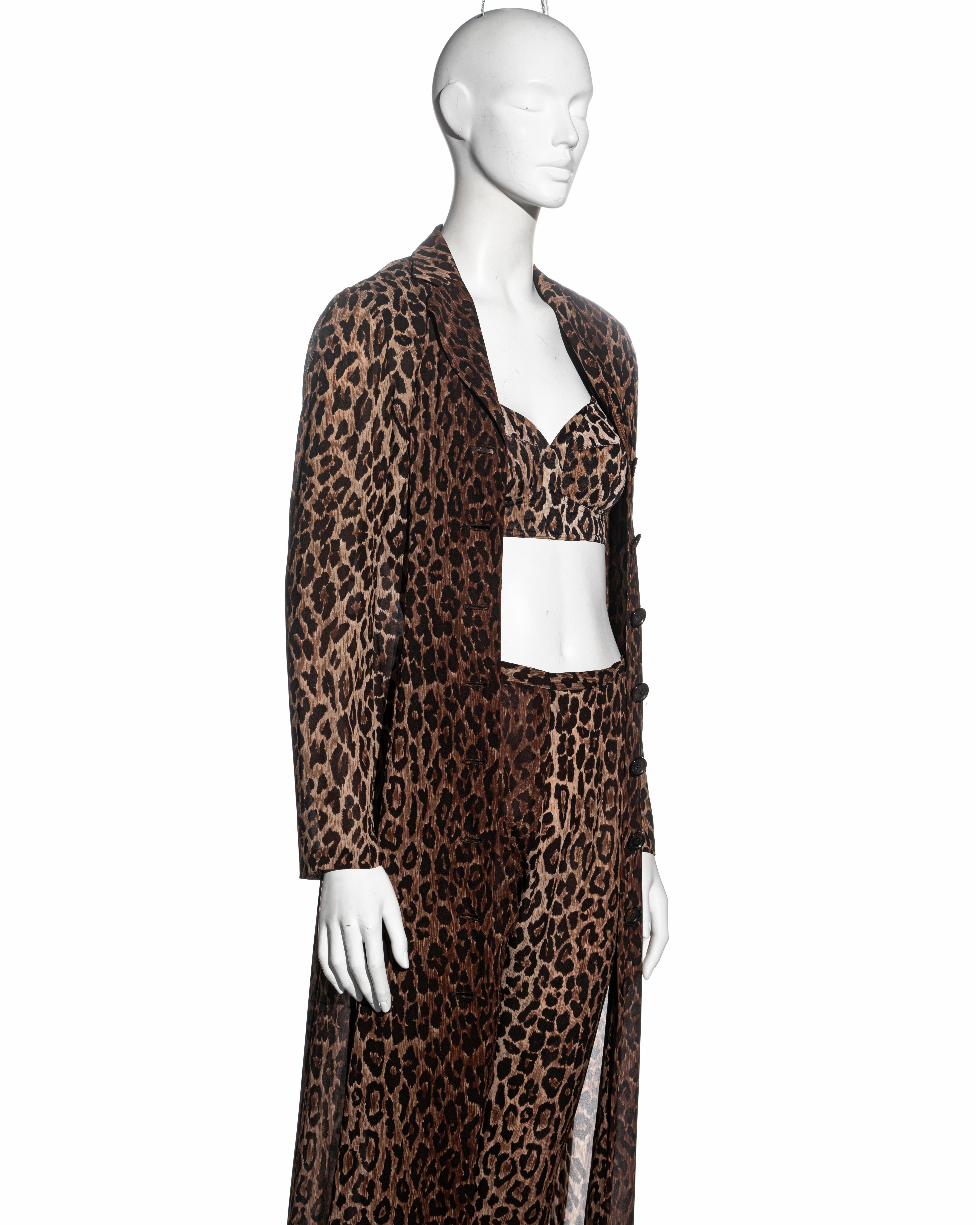 Dolce & Gabbana leopard print silk coat, pants and bra ensemble, ss 1997 For Sale 2