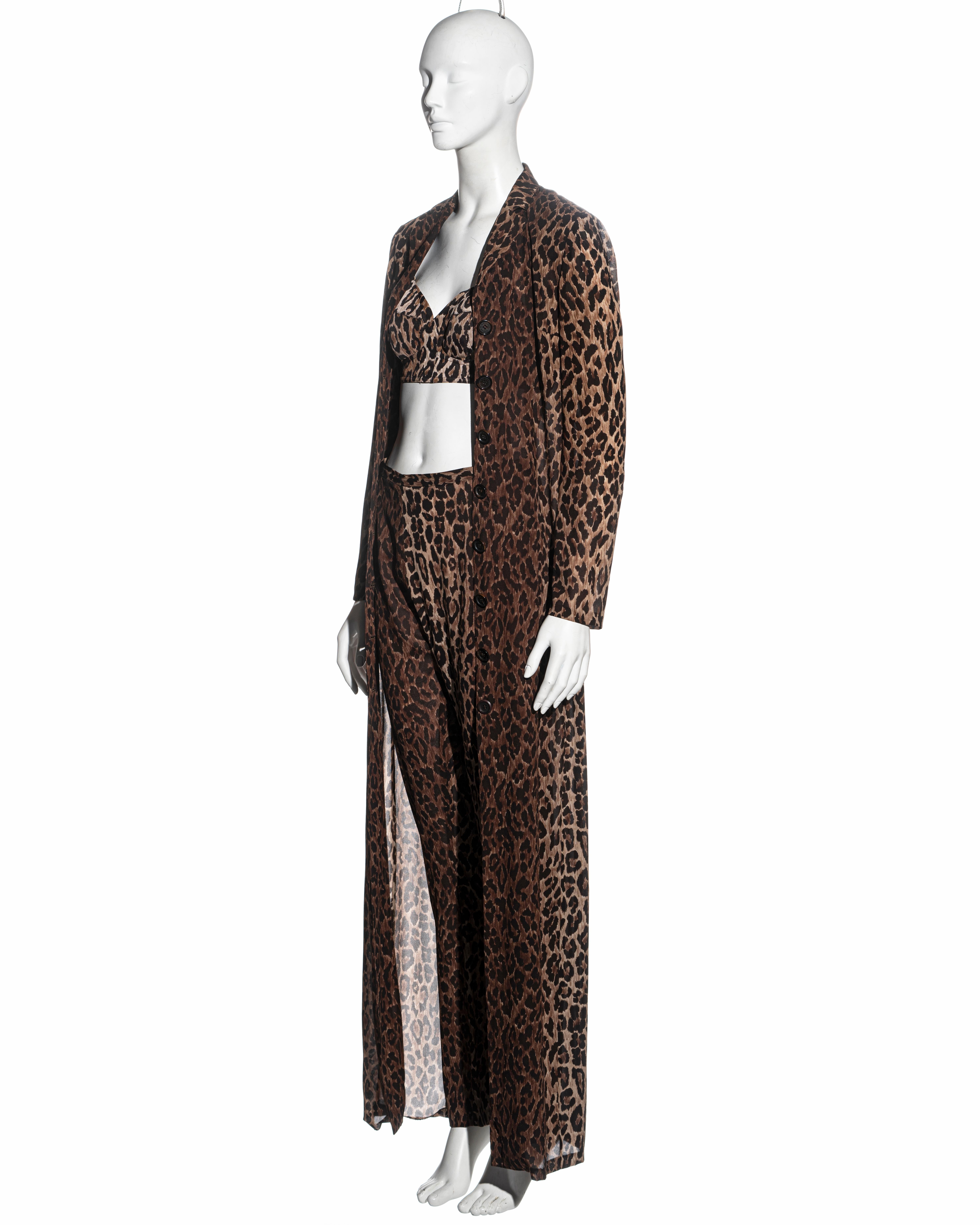 Dolce & Gabbana leopard print silk coat, pants and bra ensemble, ss 1997 For Sale 4