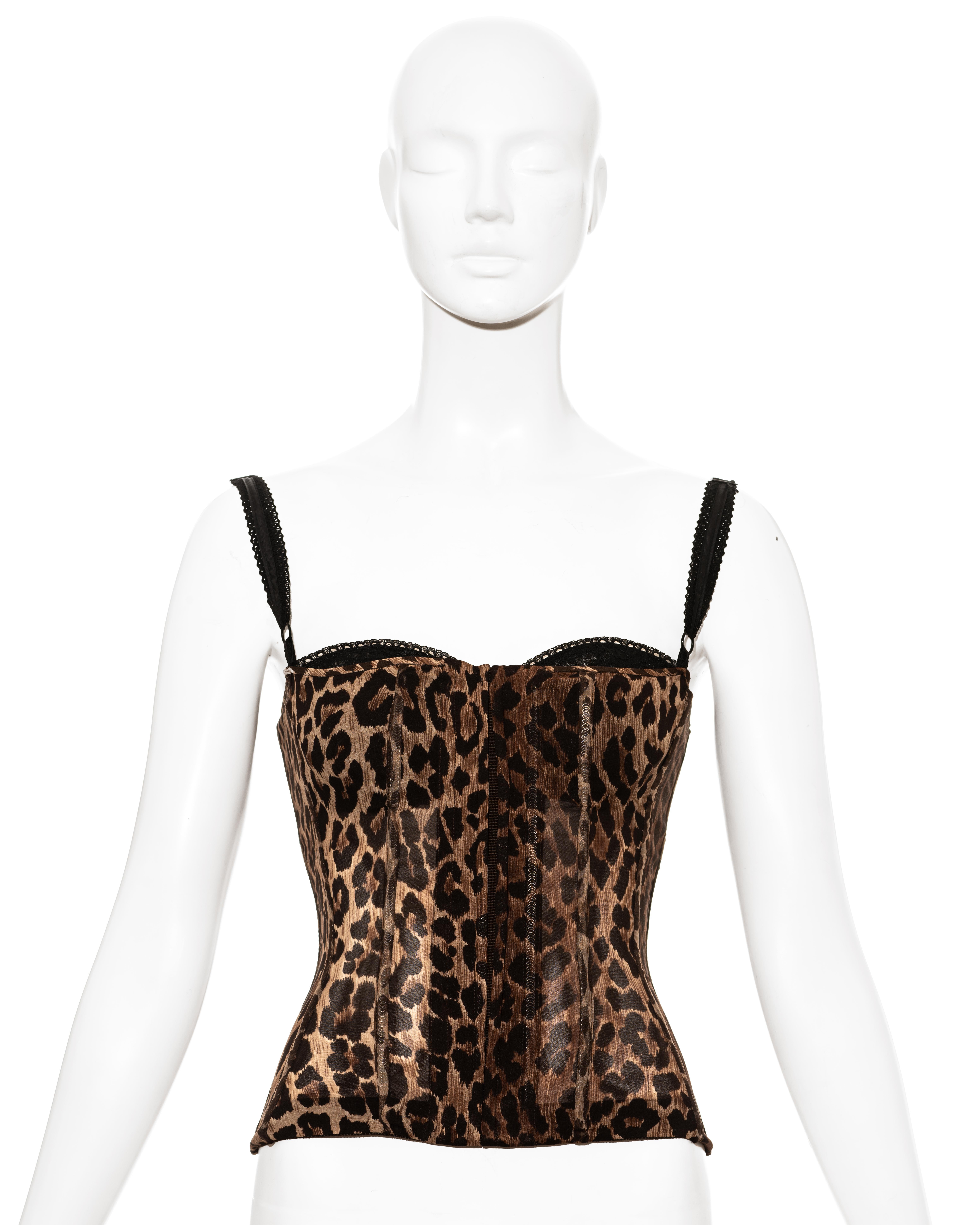Dolce & Gabbana leopard print silk corset with boning and built-in satin bra. 

Fall-Winter 1997