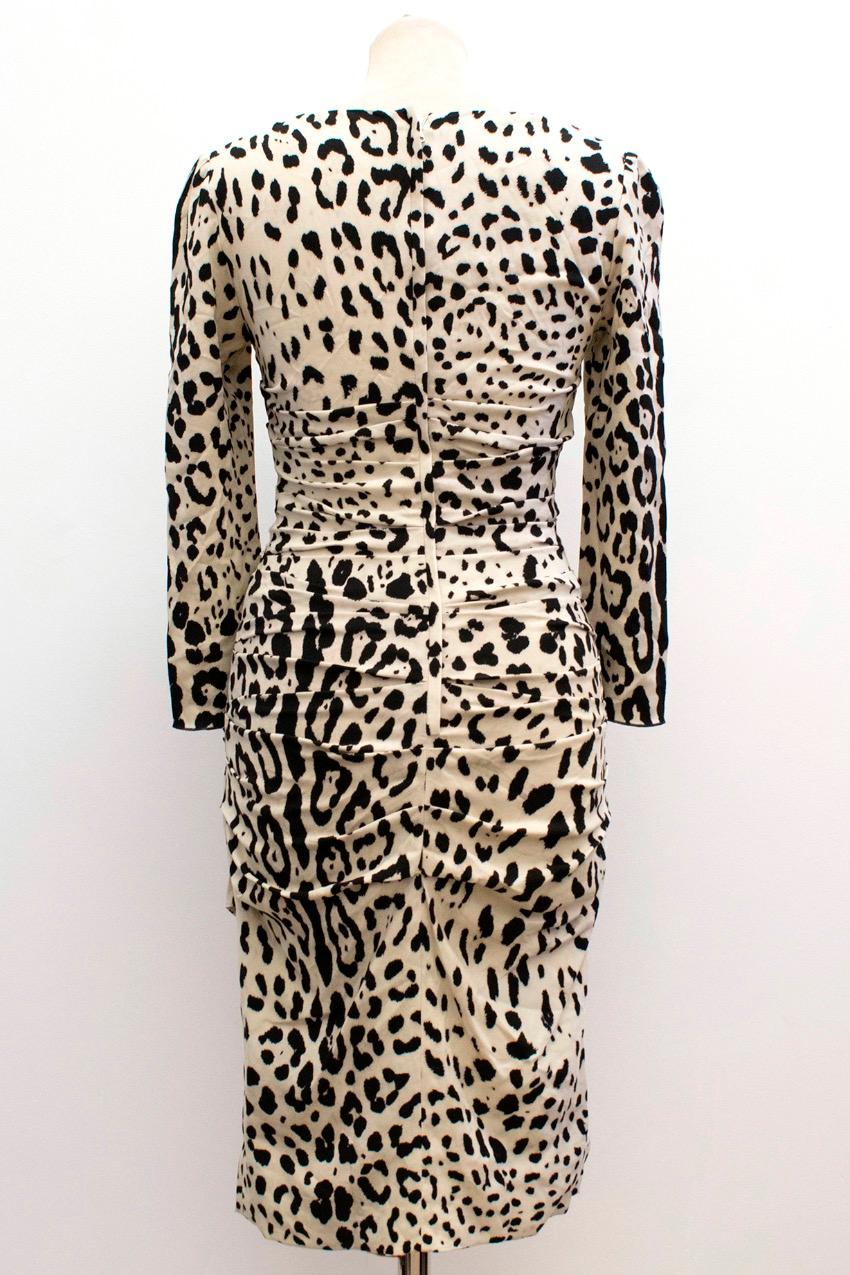 Beige Dolce & Gabbana Leopard Print Silk Dress US 4 For Sale