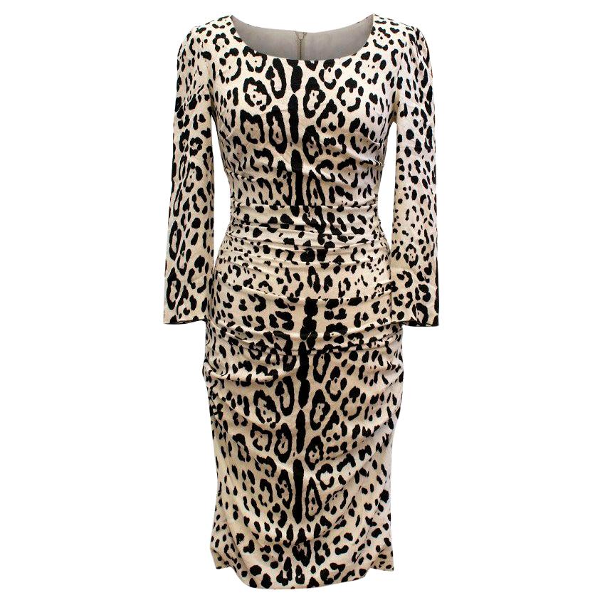 Dolce & Gabbana Leopard Print Silk Dress US 4 For Sale