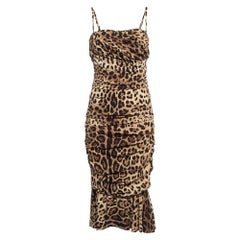 Dolce 
Gabbana Leopard Print Stretch Silk Ruched Midi Dress M