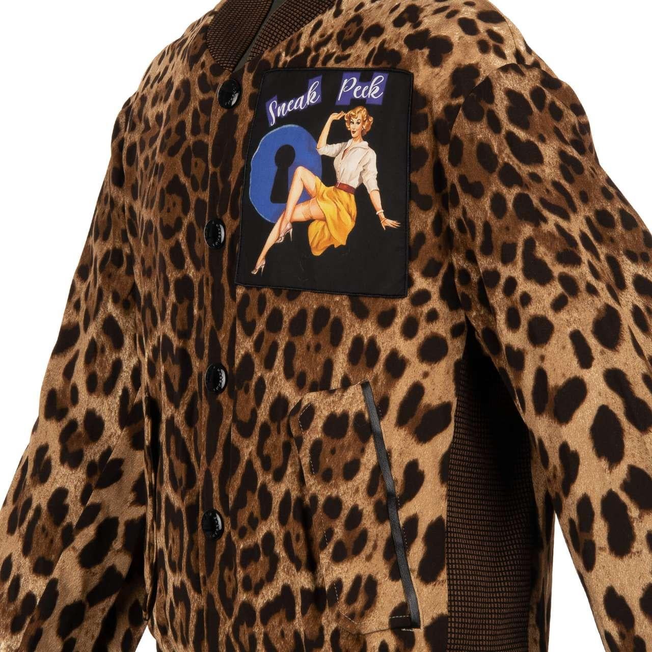 Dolce & Gabbana Leopard Printed Bomber Jacket with SNEAK PEEK Patch Brown 48 For Sale 1