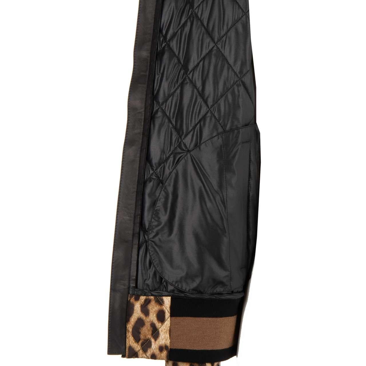 Dolce & Gabbana Leopard Printed Nylon Bomber Jacket with DG Logo Brown Black 50 For Sale 4