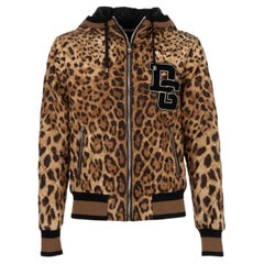 Dolce & Gabbana Leopard Printed Nylon Bomber Jacket with DG Logo Brown Black 50