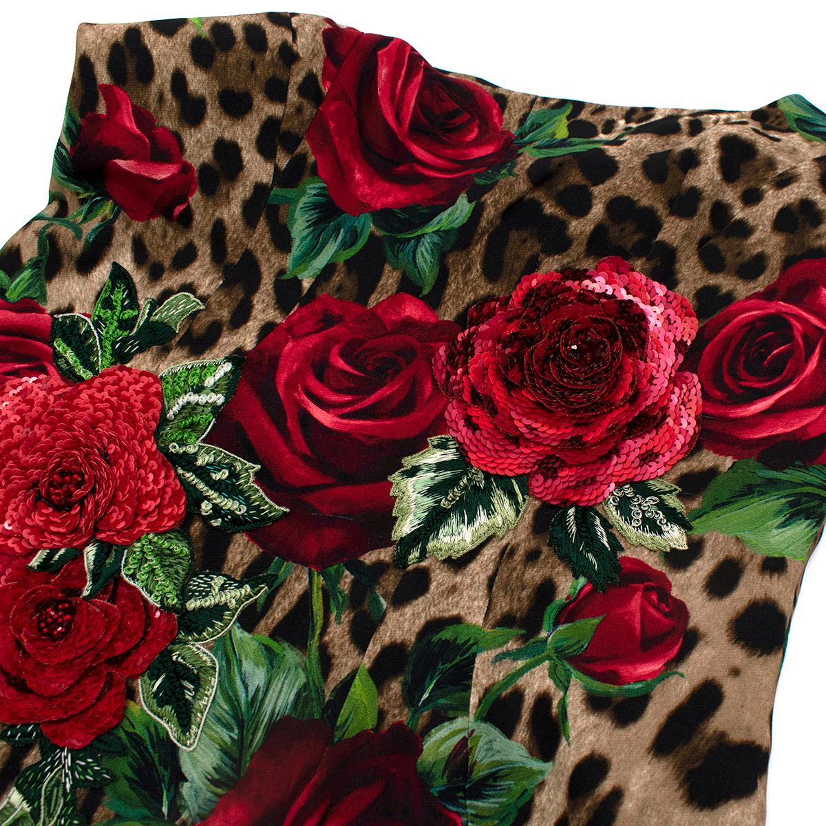 Black Dolce & Gabbana Leopard Rose Print Bodycon Dress - Us size 8 For Sale