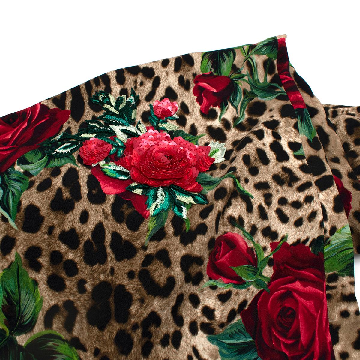 Dolce & Gabbana Leopard Rose Print Bodycon Dress - Us size 8 In Excellent Condition For Sale In London, GB