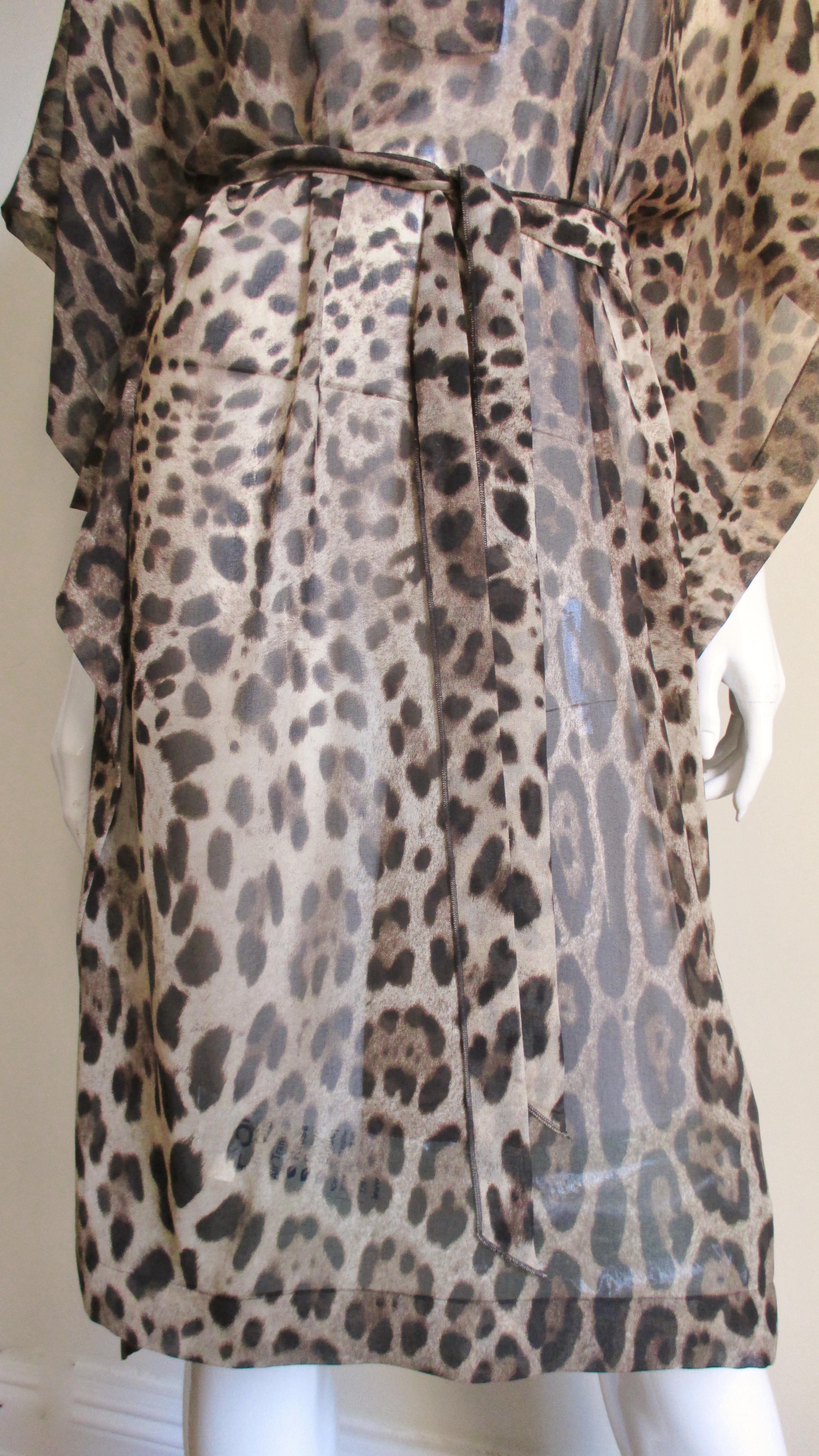Gray Dolce & Gabbana Leopard Print Silk Caftan Dress