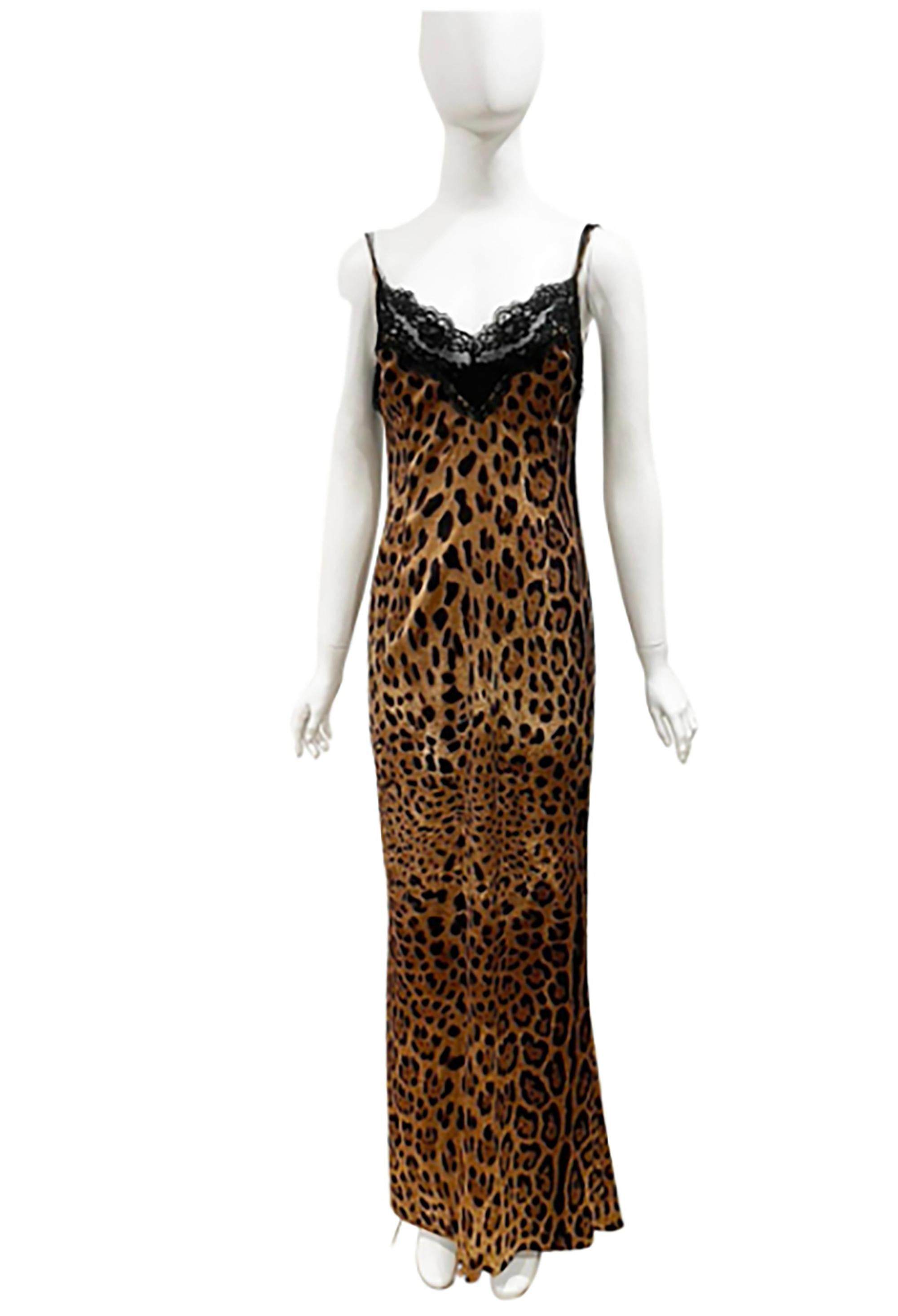 Brown Dolce & Gabbana Leopard Silk Evening Gown 