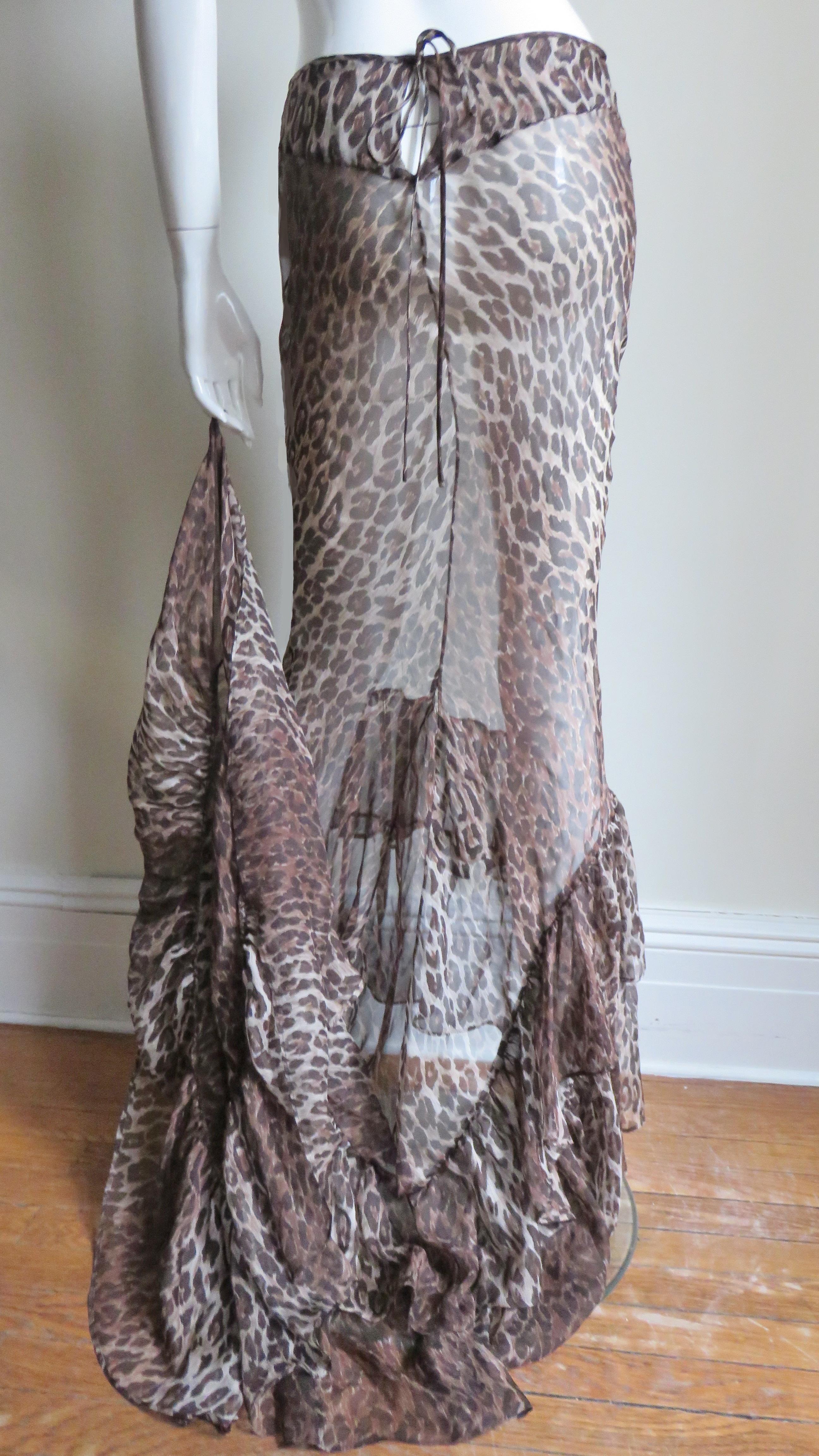 Dolce & Gabbana Silk Leopard Skirt with Train 9