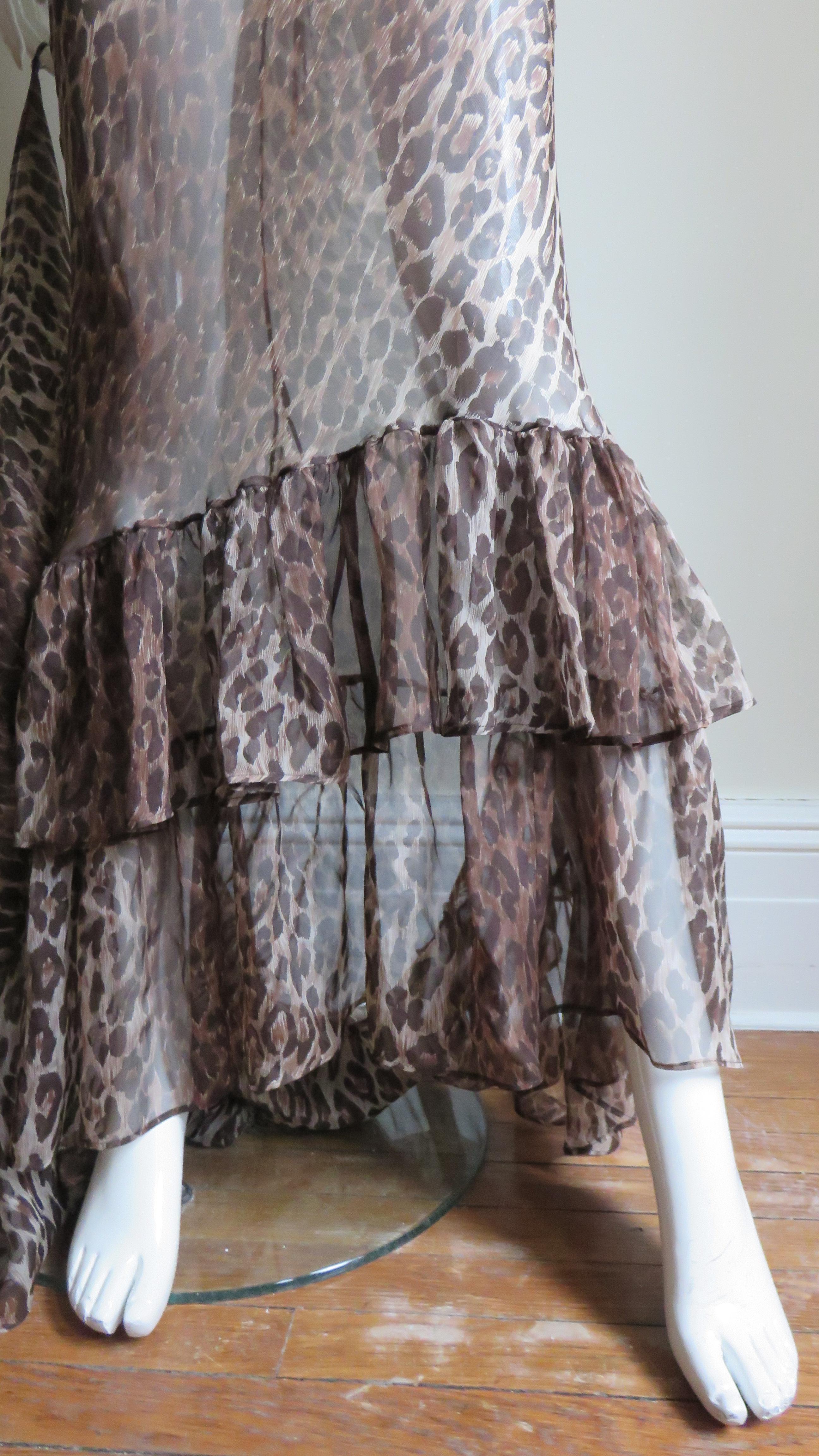 Gray Dolce & Gabbana Silk Leopard Skirt with Train