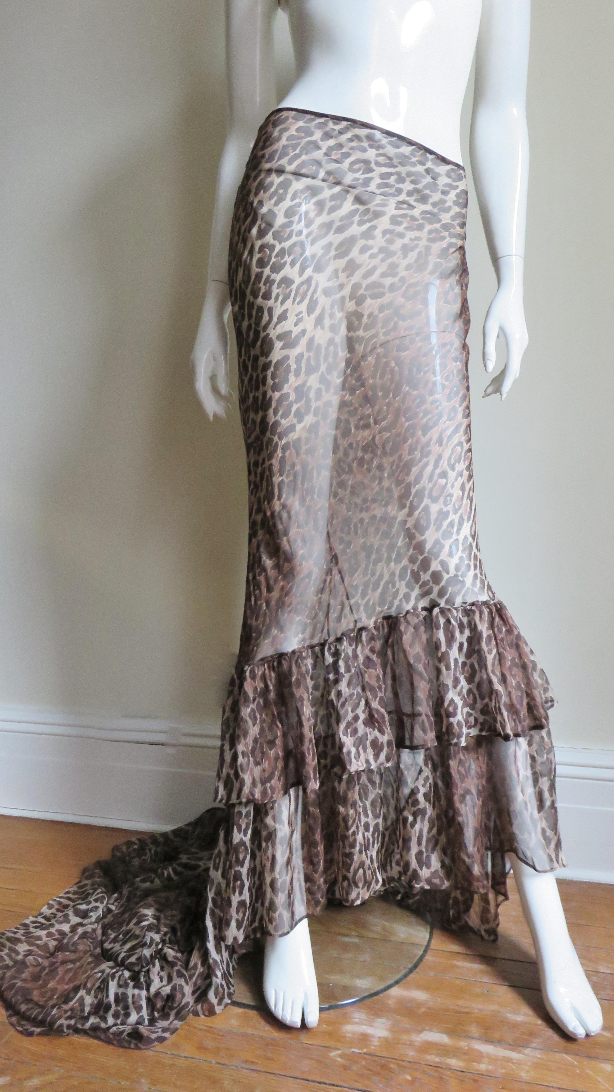 Dolce & Gabbana Silk Leopard Skirt with Train 1