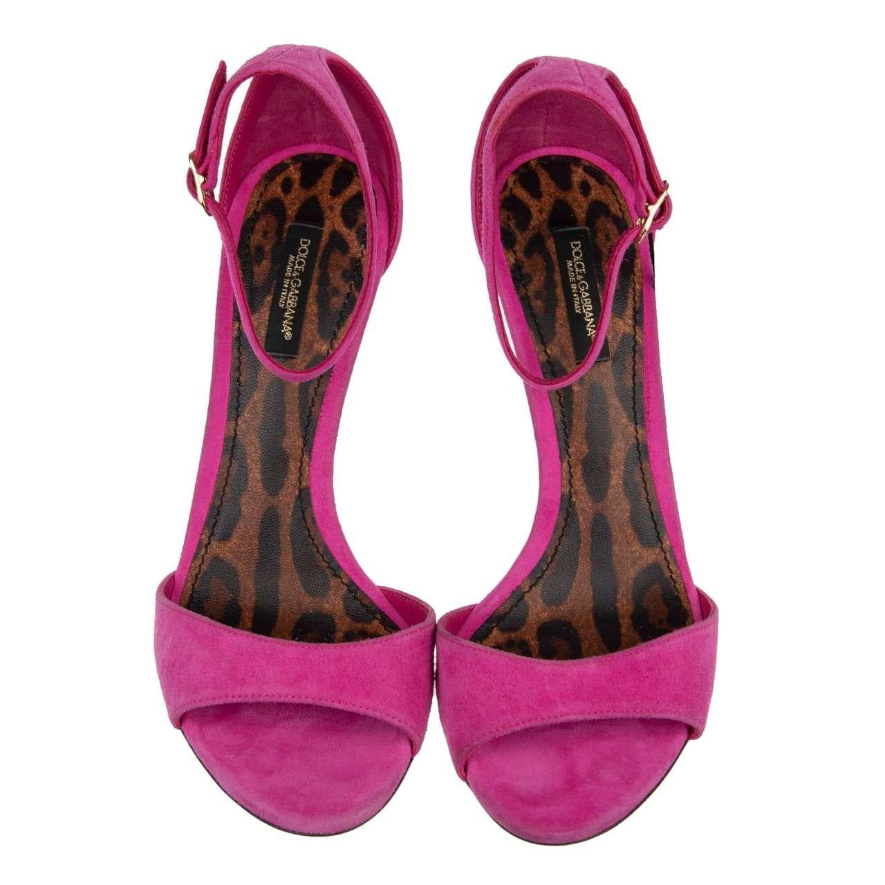 - Pointed suede leather Heels Sandals BELLUCCI with leopard sole and straps in pink by DOLCE & GABBANA - New with Box - MADE IN ITALY - Former RRP: EUR 845 - Leopard print sole - Model: CR0264-AC784-8H412 - Material: 100% Goat leather - Inner