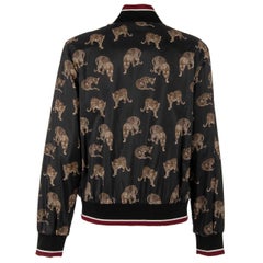 Dolce & Gabbana Leopards Printed Bomber Jacket with Pockets Black Brown 54