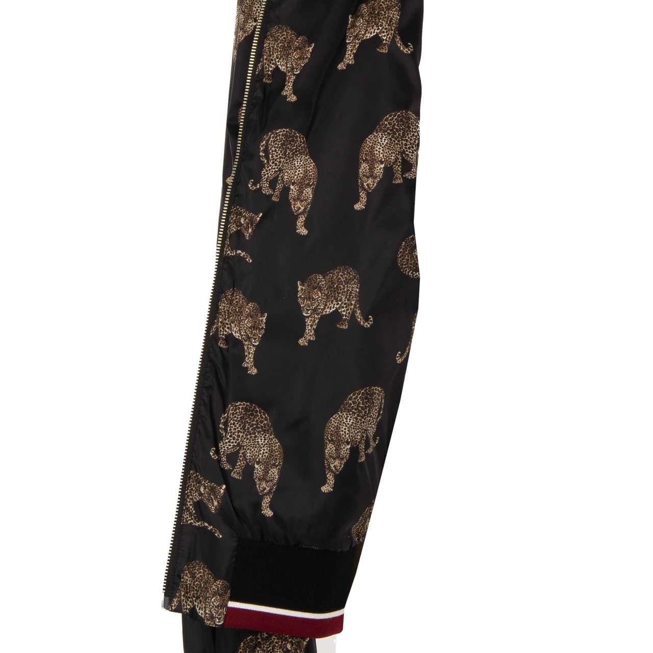 Dolce & Gabbana Leopards Printed Bomber Jacket with Pockets Black Brown 54 For Sale 2