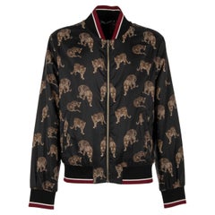 Dolce & Gabbana Leopards Printed Bomber Jacket with Pockets Black Brown 54