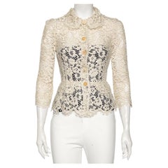 Dolce & Gabbana Light Beige Floral Lace Button Front Jacket S