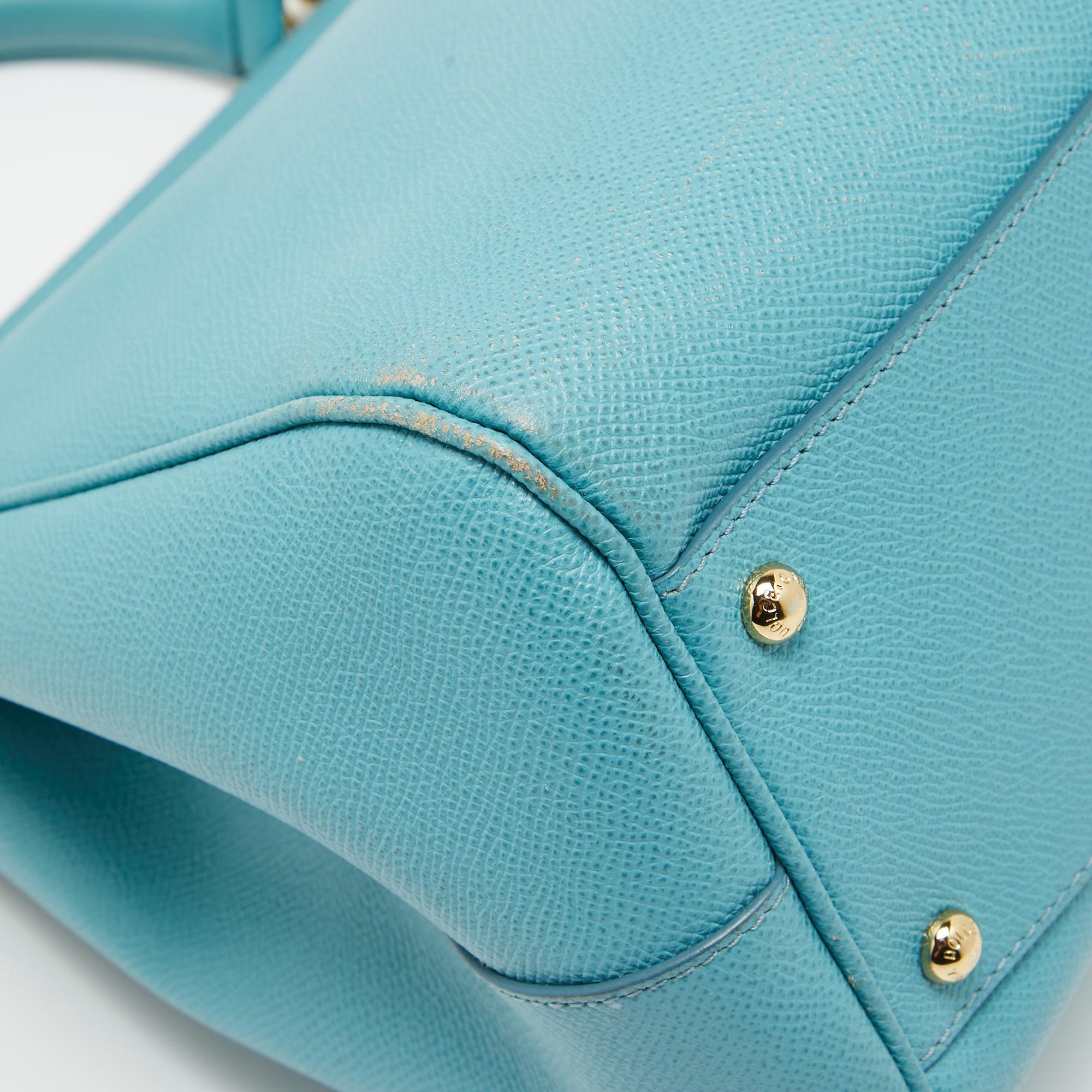 Dolce & Gabbana Light Blue Leather Large Miss Sicily Top Handle Bag For Sale 7