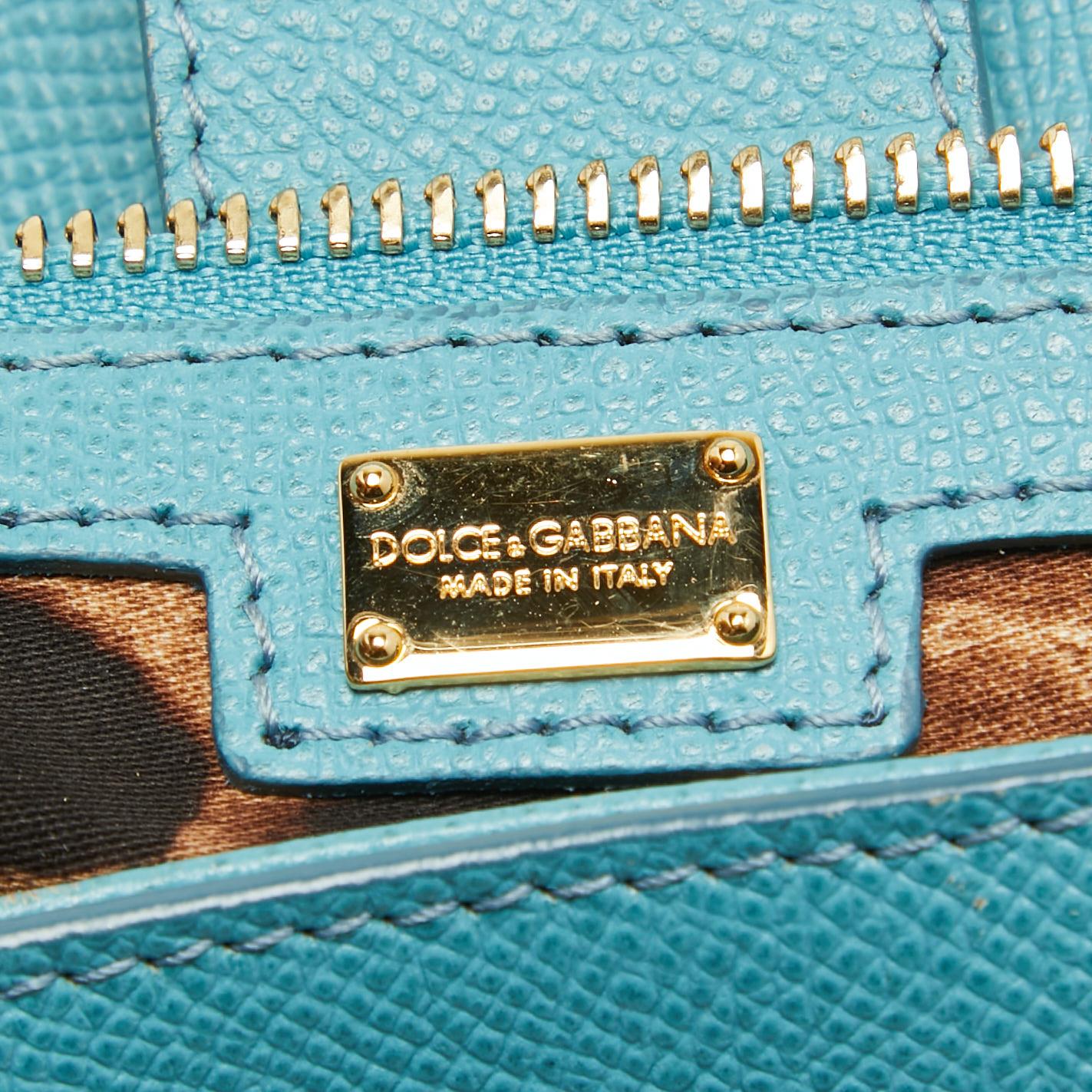 Dolce & Gabbana Light Blue Leather Large Miss Sicily Top Handle Bag For Sale 1