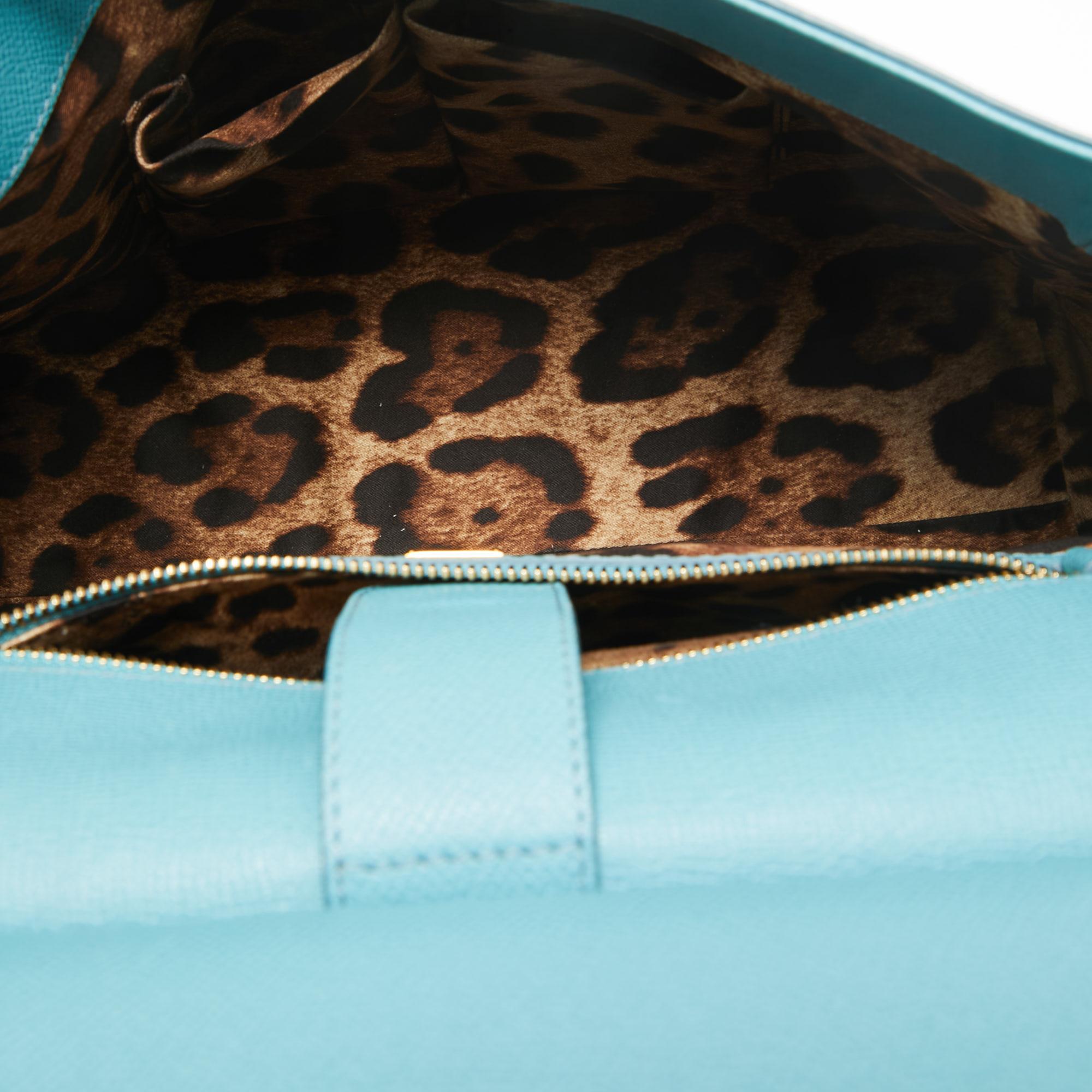Dolce & Gabbana Light Blue Leather Large Miss Sicily Top Handle Bag For Sale 2