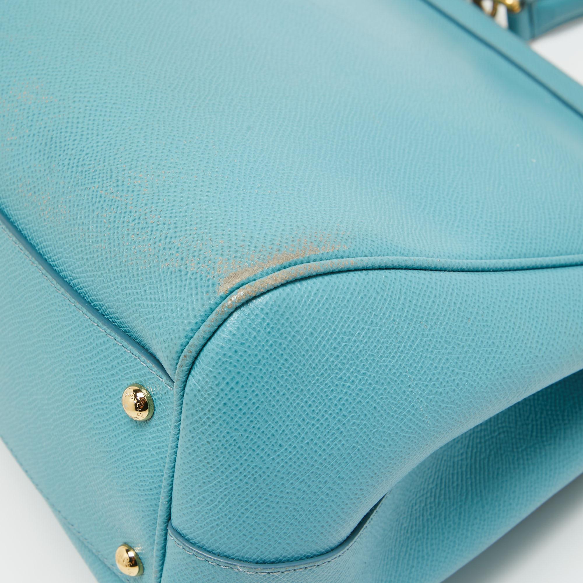 Dolce & Gabbana Light Blue Leather Large Miss Sicily Top Handle Bag For Sale 5