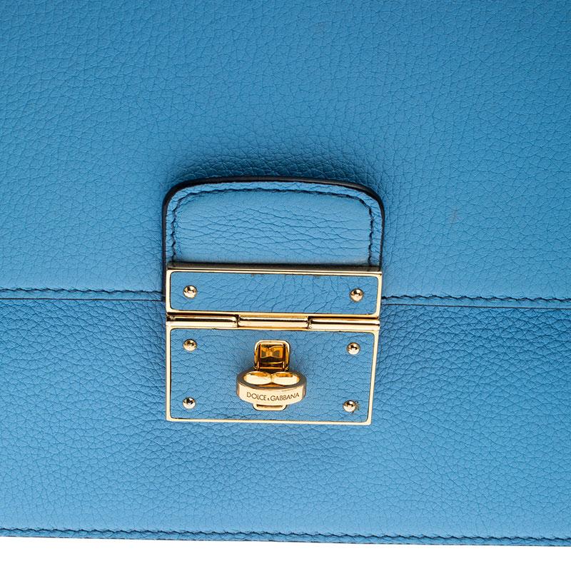 Dolce & Gabbana Light Blue Leather Rosalia Top Handle Bag 3
