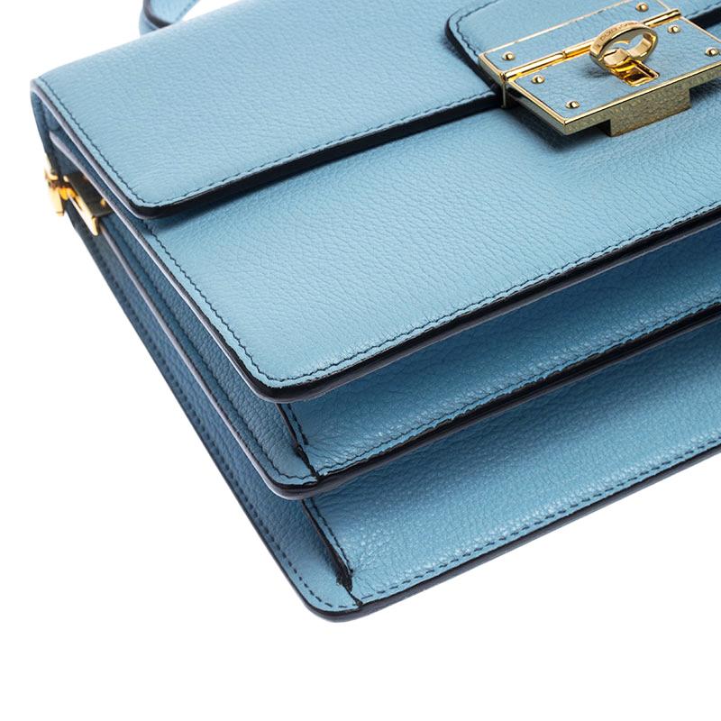 Dolce & Gabbana Light Blue Leather Rosalia Top Handle Bag 4