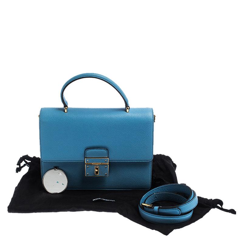 Dolce and Gabbana Light Blue Leather Rosalia Top Handle Bag at 1stDibs